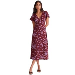 Madewell Maroon Midi Dress with Lavender Floral Print
